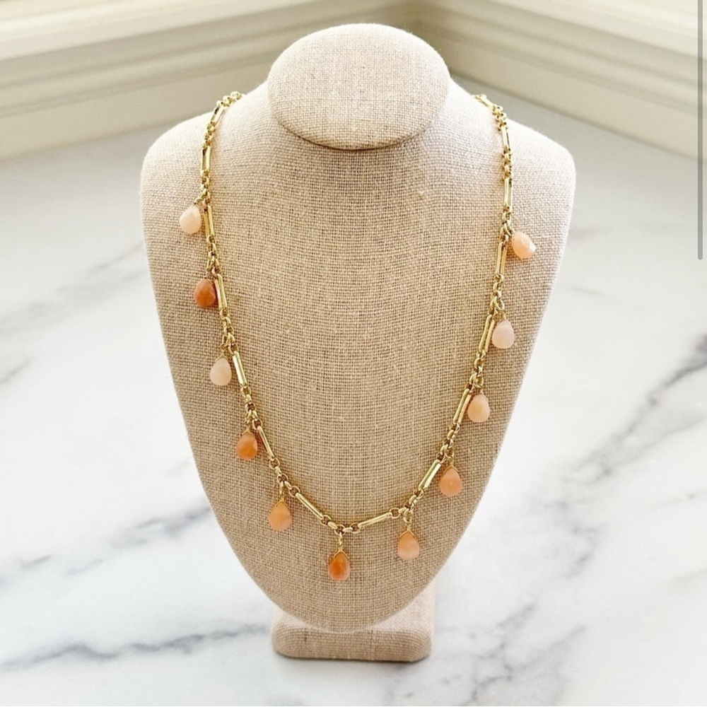 Banana Republic Gold Tone Chain Necklace with Faux Coral Bead Charms